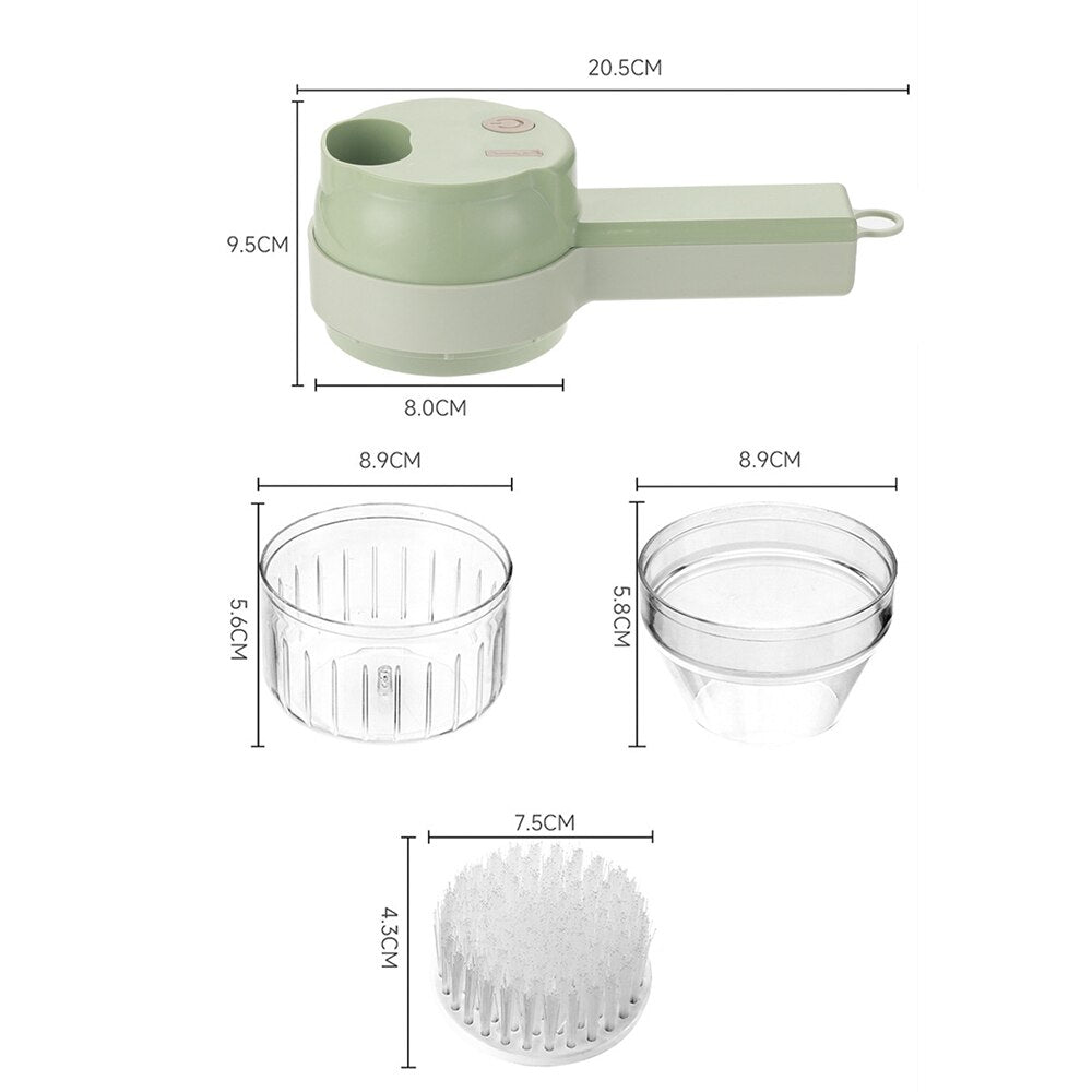4 IN 1 Elektrisches Gemüseschneider-Set, multifunktionaler Knoblauch-Schlammstampfer, Zerkleinerer, Mini-Küchenmaschine