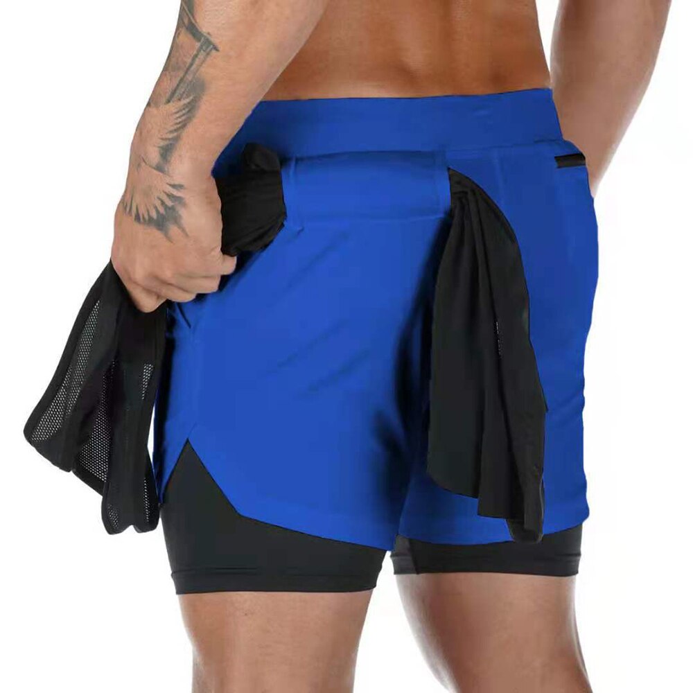 2 In 1 Doppel-deck Herren Laufshorts für Gym / Fitness, Training Jogging mit Handytasche