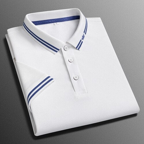 Business-Poloshirt für Herren, bequemes und atmungsaktives einfarbiges Revers-Poloshirt aus Eisseide, kurzärmeliges Golfshirt