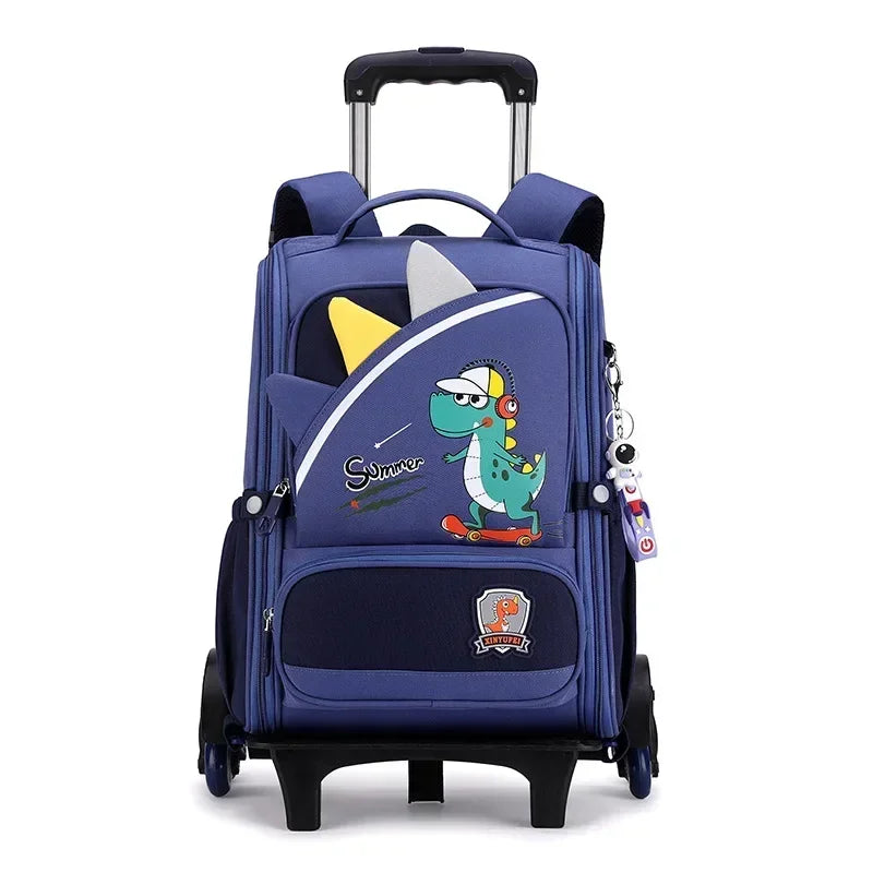 Children's Fashion Cartoon School Bags with 6 Wheels Trolley Backpack Teenagers Girls Rolling Backpack Students Kids Backpack