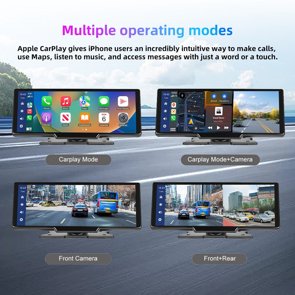 Podofo Autospiegel-Videoaufzeichnung Carplay, Android Auto Wireless-Verbindung GPS-Navigation Dashboard DVR mit AI Voice