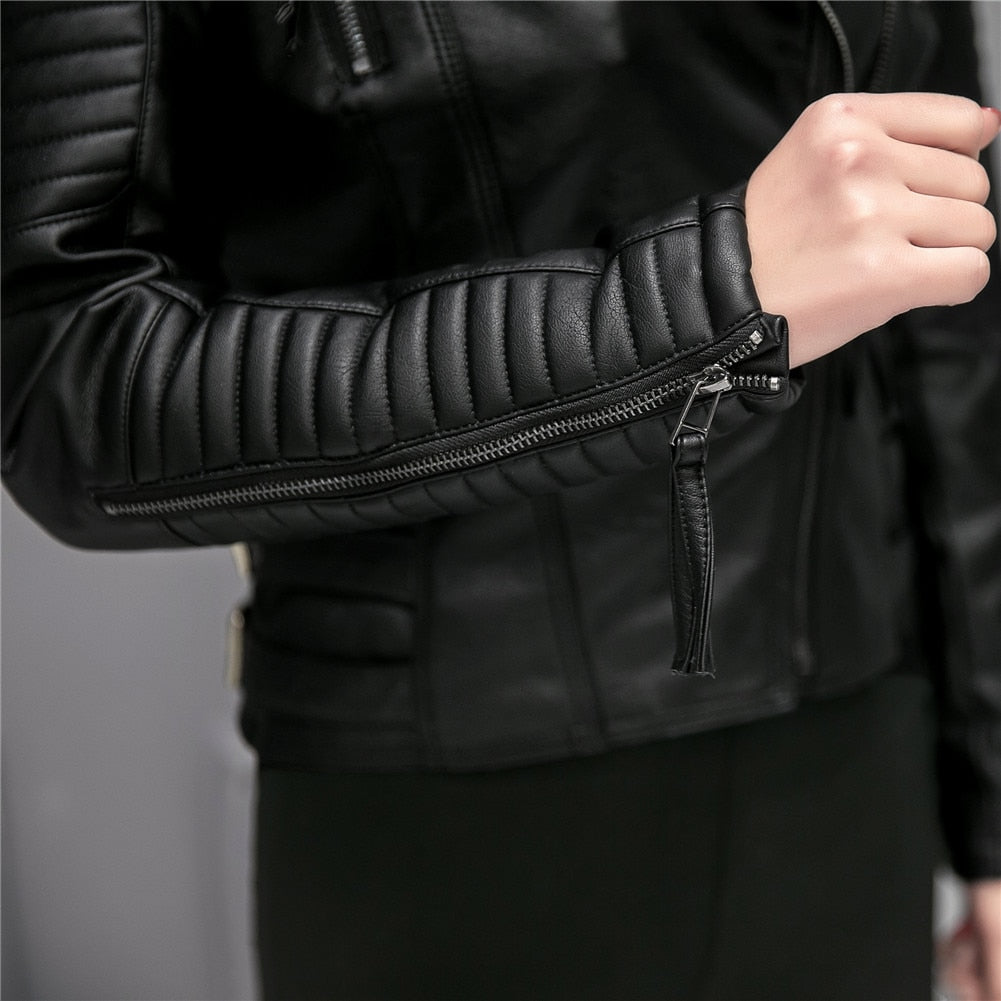 Damen Frühling / Herbst Lederjacke, Motorrad Kunstlederjacke