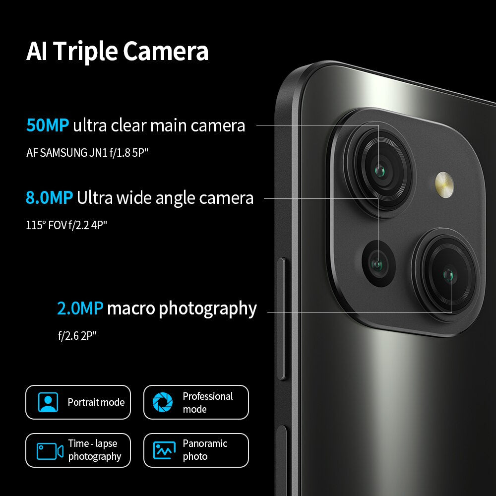 Freeyond M5 8 GB 128 GB Mobiltelefone 50 MP AI Triple Camera 6.52 "90 Hz IPS Bildschirm 5000mAh 18W schnelles Android -Smartphone