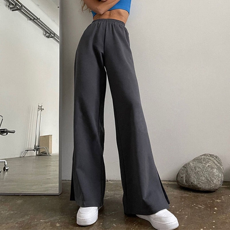 Damen Breite Bein Hosen für den Sommer & Frühling, Lose Jogginghose Chic Split Hohe Taille
