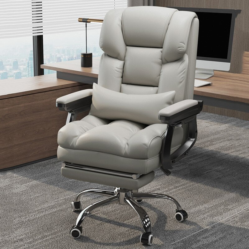 Drehbarer ergonomischer Bürostuhl, Wasserdichter Bezug, Ellenbogenschoner Luxuriöser Leder-Schreibtischstuhl