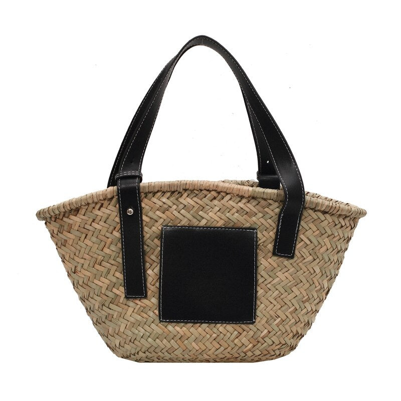 Designer lässige gewebte Rattan-Handtasche mit großer Kapazität, Sommer-Strand-Bali-Stroh-Tasche, großer Korb-Geldbeutel