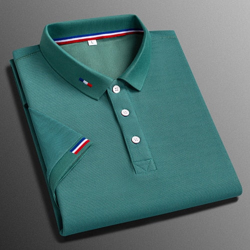 Business-Poloshirt für Herren, bequemes und atmungsaktives einfarbiges Revers-Poloshirt aus Eisseide, kurzärmeliges Golfshirt