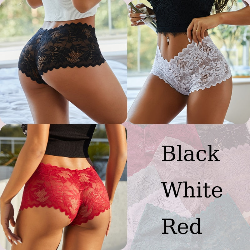 3PCS Sexy Floral Spitze Höschen, Damen Slip Niedrige Taille Weiche Dessous, Komfortable Weibliche Unterwäsche S-XL