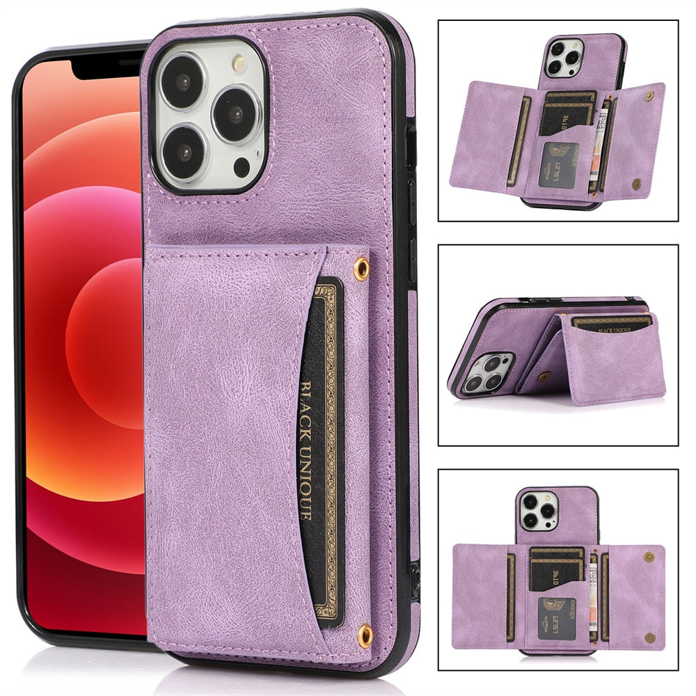 Retro gefaltete matte Leder-Wallet-Hülle für iPhone 14 Plus, 13, 12, 11 Pro Max mit Kartenhalter Slots