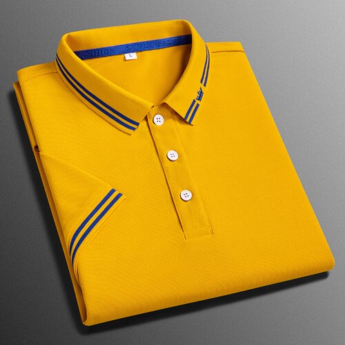Business-Poloshirt für Herren, bequemes und atmungsaktives einfarbiges Revers-Poloshirt aus Eisseide, kurzärmeliges Golfshirt