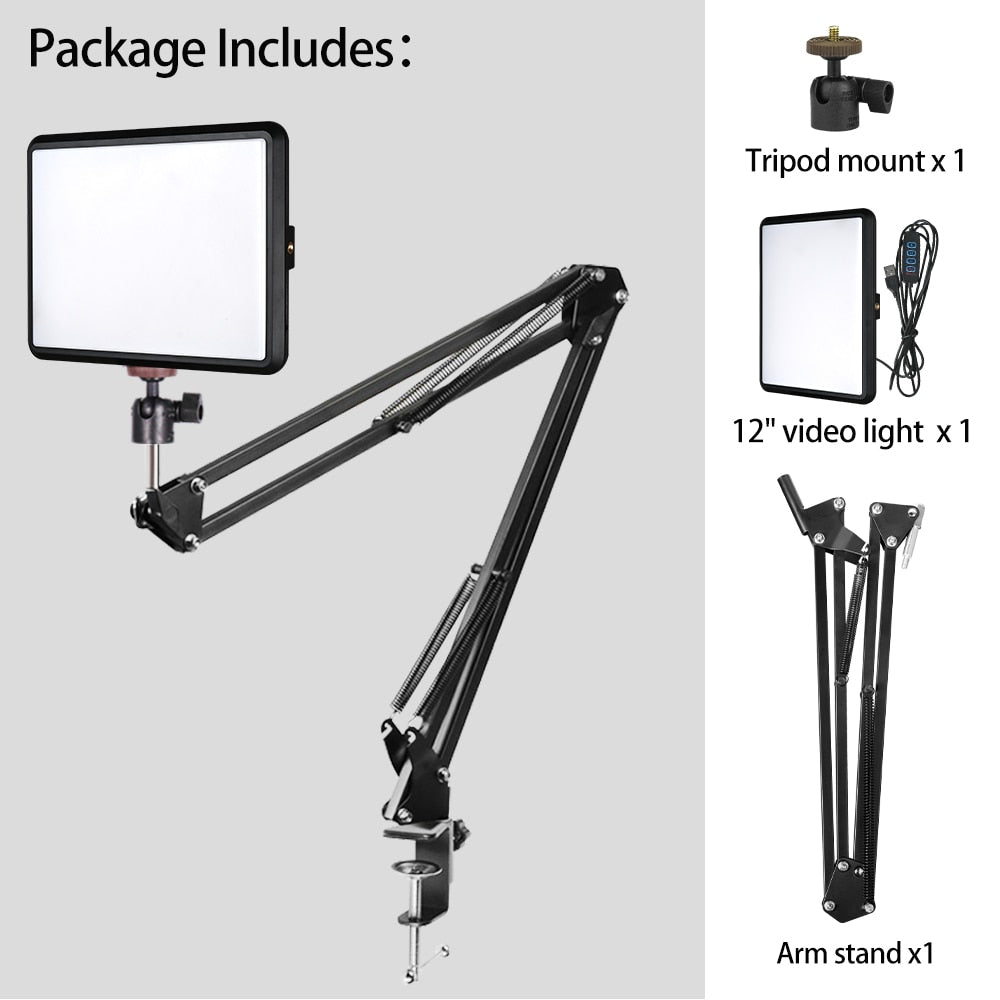 LED-Fülllicht-Panel-Beleuchtungsset mit Tischarm-Überkopfhalterung für Studiofotografie, Videoaufzeichnung, YouTube-Live-Stream