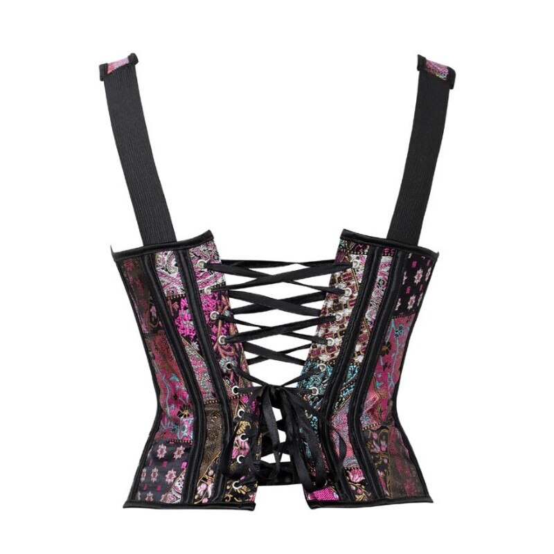 Große Größe Träger Vollbrustkorsett mit Cup-Reißverschluss, Sexy Jacquard Blumen-und Taillenkorsett