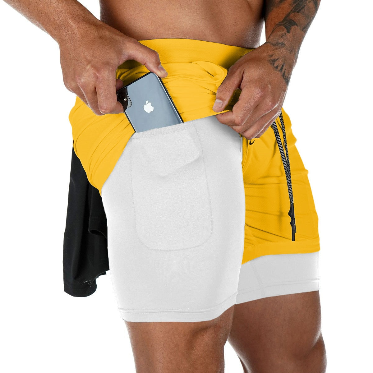 Herren 2 In 1 Schnell Trocknend Laufshorts, Gym Fitness Jogging Kurze Hosen, Männer Sommershorts