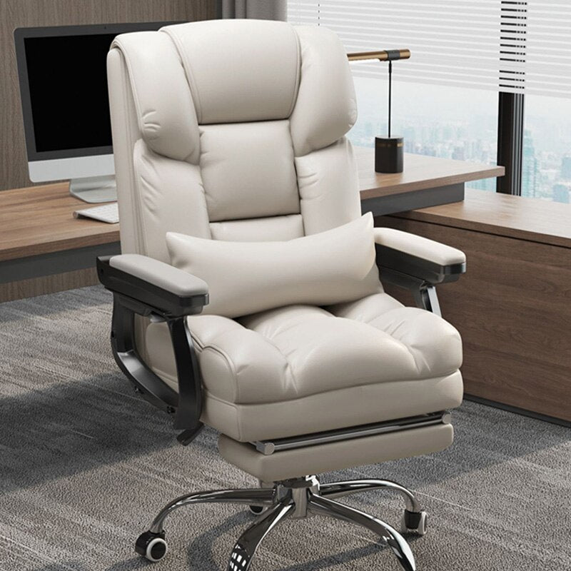 Drehbarer ergonomischer Bürostuhl, Wasserdichter Bezug, Ellenbogenschoner Luxuriöser Leder-Schreibtischstuhl