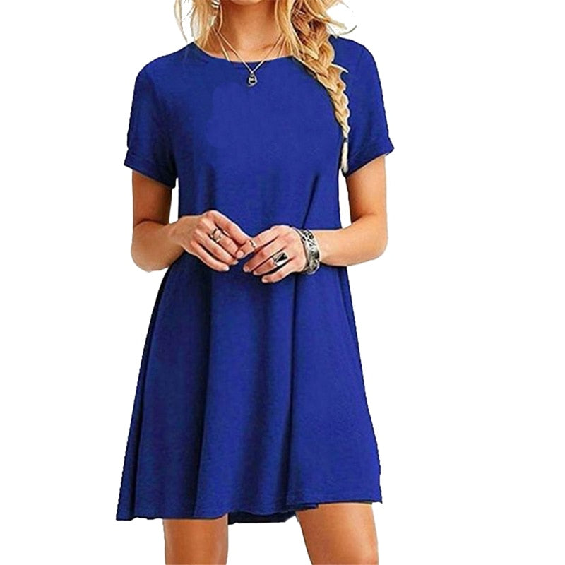 Secret Damen-Sommer-Strand-Minikleid, modisch & kurzärmelig, lockere T-Shirt-Kleider S-2XL
