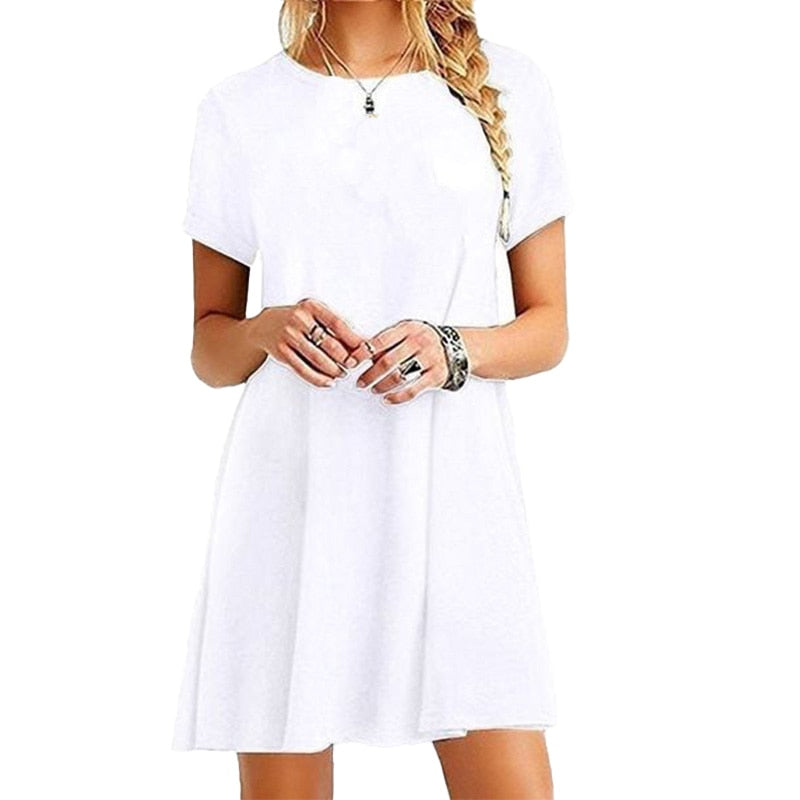 Secret Damen-Sommer-Strand-Minikleid, modisch & kurzärmelig, lockere T-Shirt-Kleider S-2XL
