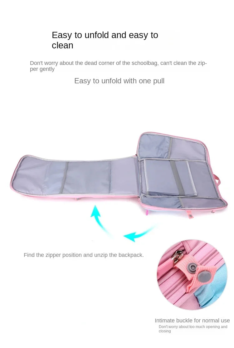 Children's Fashion Cartoon School Bags with 6 Wheels Trolley Backpack Teenagers Girls Rolling Backpack Students Kids Backpack