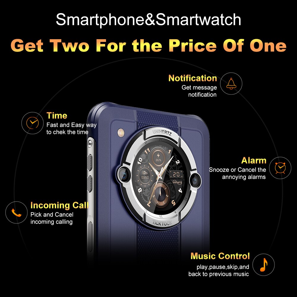 Unihertz Tick Tock E Octa Core Android Smartphone 6000 mAh, 6,5 Zoll Bildschirm 4 GB, 64 GB Mobiltelefon, 48 MP Entsperren Sie das Schnellladetelefon