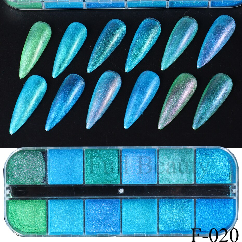 12 Gitter Perlweiß Chrom Nagel, Pigment UV Gel Nagellack