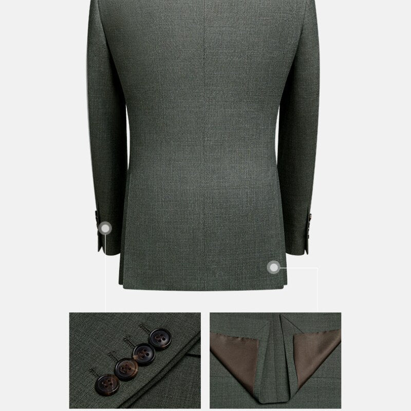 Echter Luxus Herrenanzug, italienisches Casual-Slim-Fit-Hochzeitskleid, Herren-Graugrün, Senator-Kleid