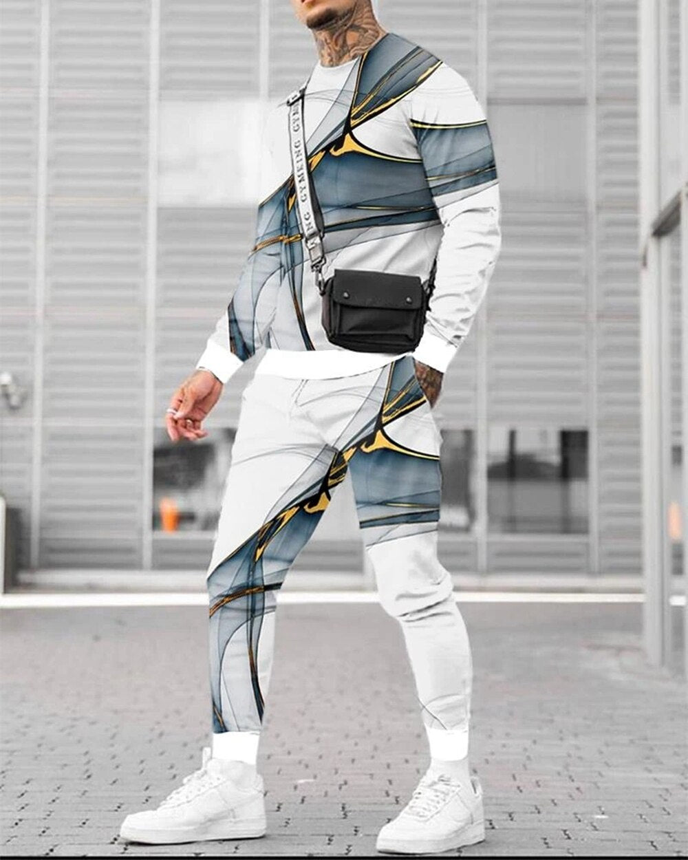 Herren Jogging Trainingsanzug mit 3D-Druck, lose 2 Teilige Strassenmode