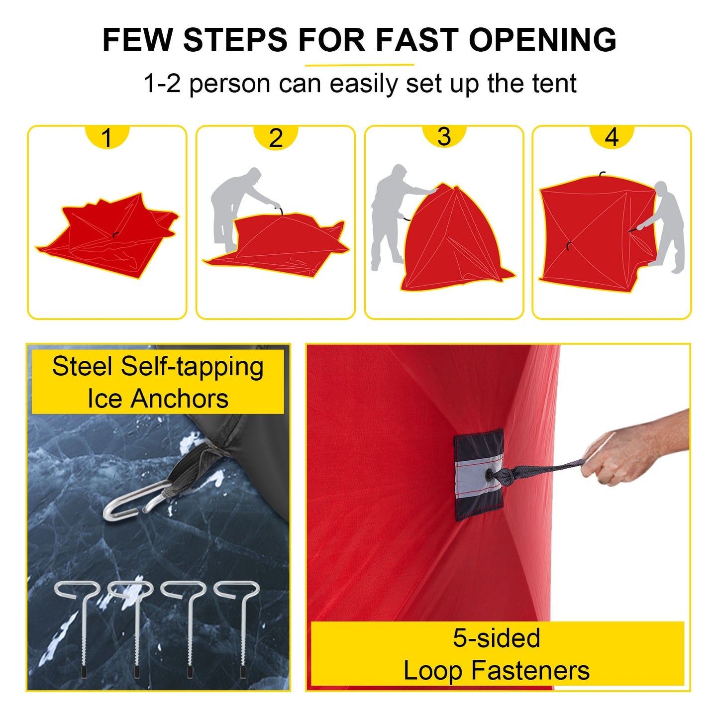2-Personen-Oxford-Gewebe VEVOR Eisangelzelt, warme Markise, Pop-Up, wasserdicht, winddicht, Vordach für Winterangeln, Camping, Wandern