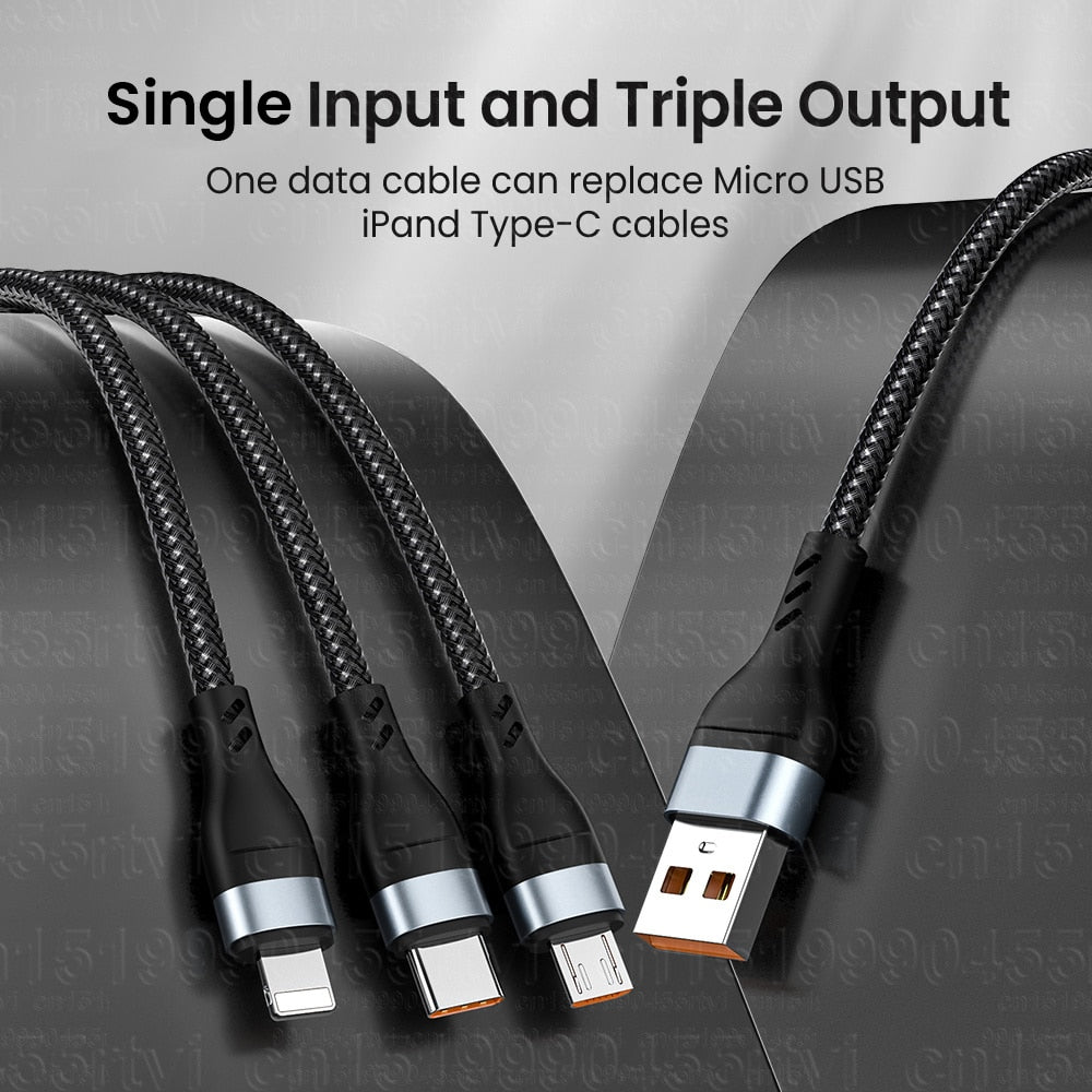 6A 3-in-1 SuperCharging-Kabel Micro-USB-Typ-C, Schnellladegerät Micro-USB-Typ-C-Datenkabel für iPhone 14, 13 Samsung Xiaomi, Huawei