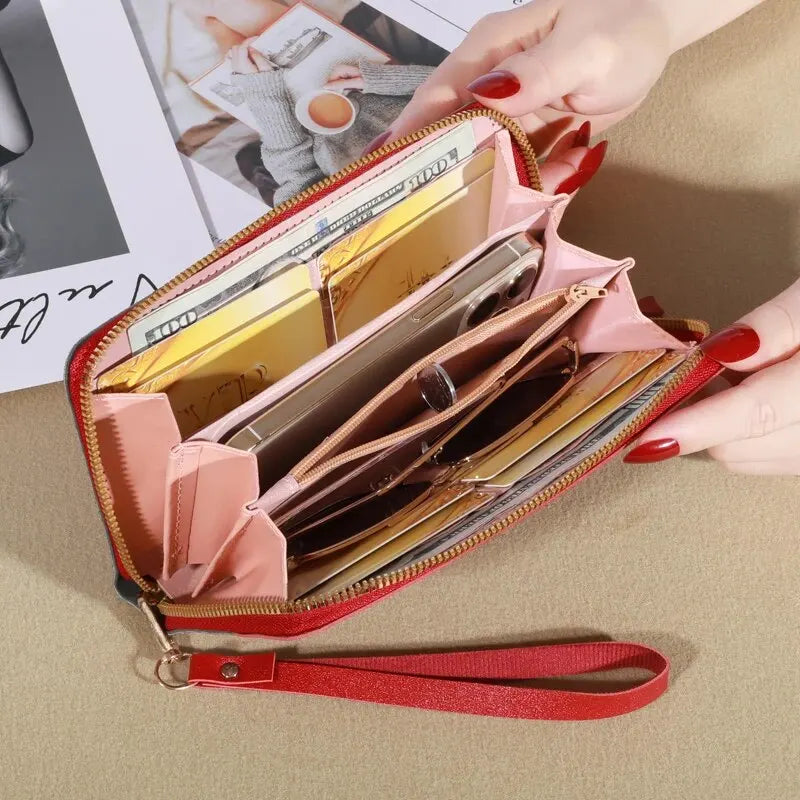KISMIS New Long Women's Zipper Wallet - Korean Splicing, Color Contrast, Tassel, and Rivet Details