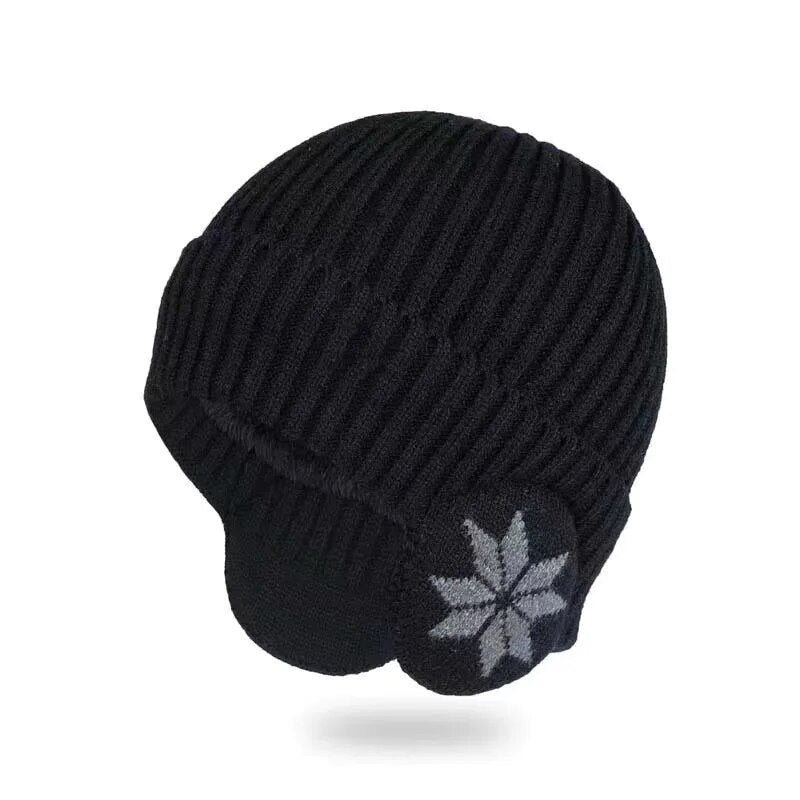 Neue Outdoor Unisex-Winterstrickmütze mit Pelzfutter und Ohrenklappen, modische Beanie-Mütze für Männer und Frauen