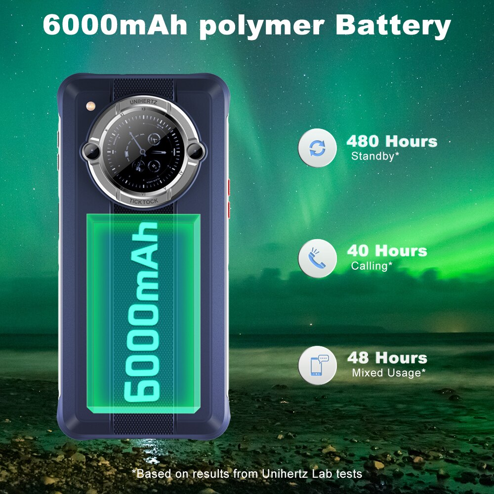 Unihertz Tick Tock E Octa Core Android Smartphone 6000 mAh, 6,5 Zoll Bildschirm 4 GB, 64 GB Mobiltelefon, 48 MP Entsperren Sie das Schnellladetelefon