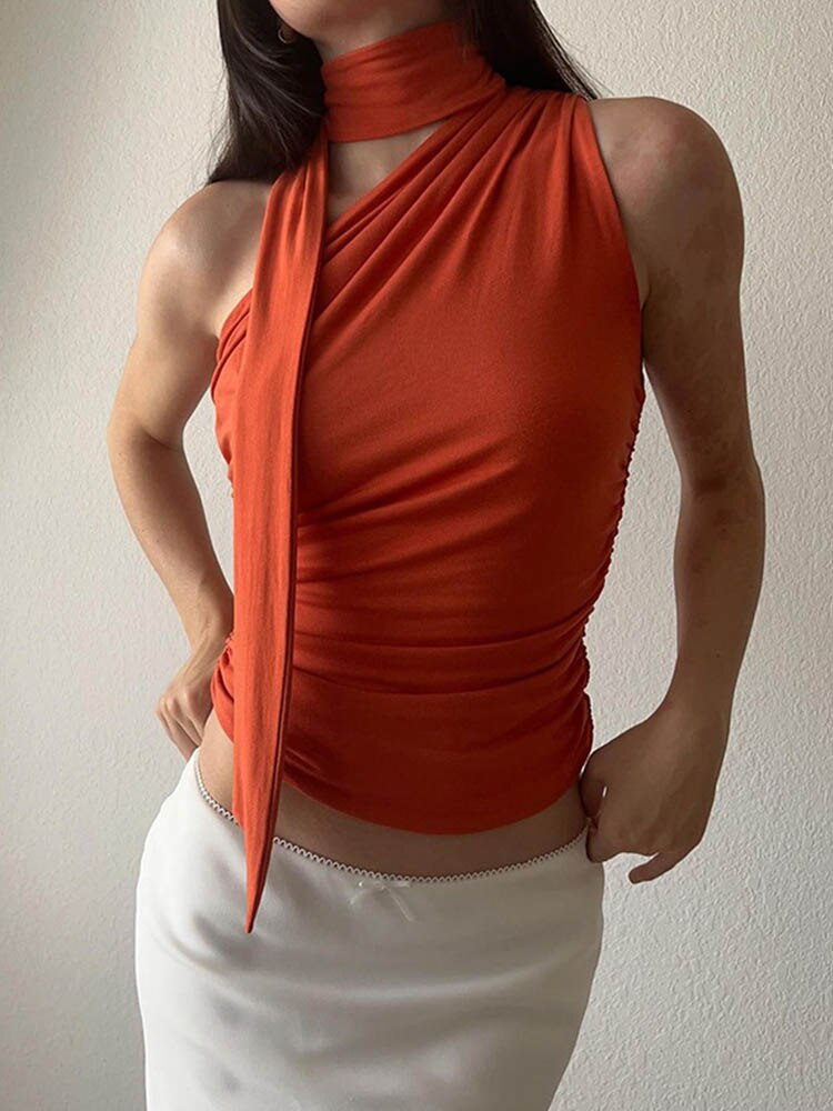 Backless Sexy Off Schulter Halter Tank Tops, Damen Vintage Ärmel Crop Top Y2K Kleidung