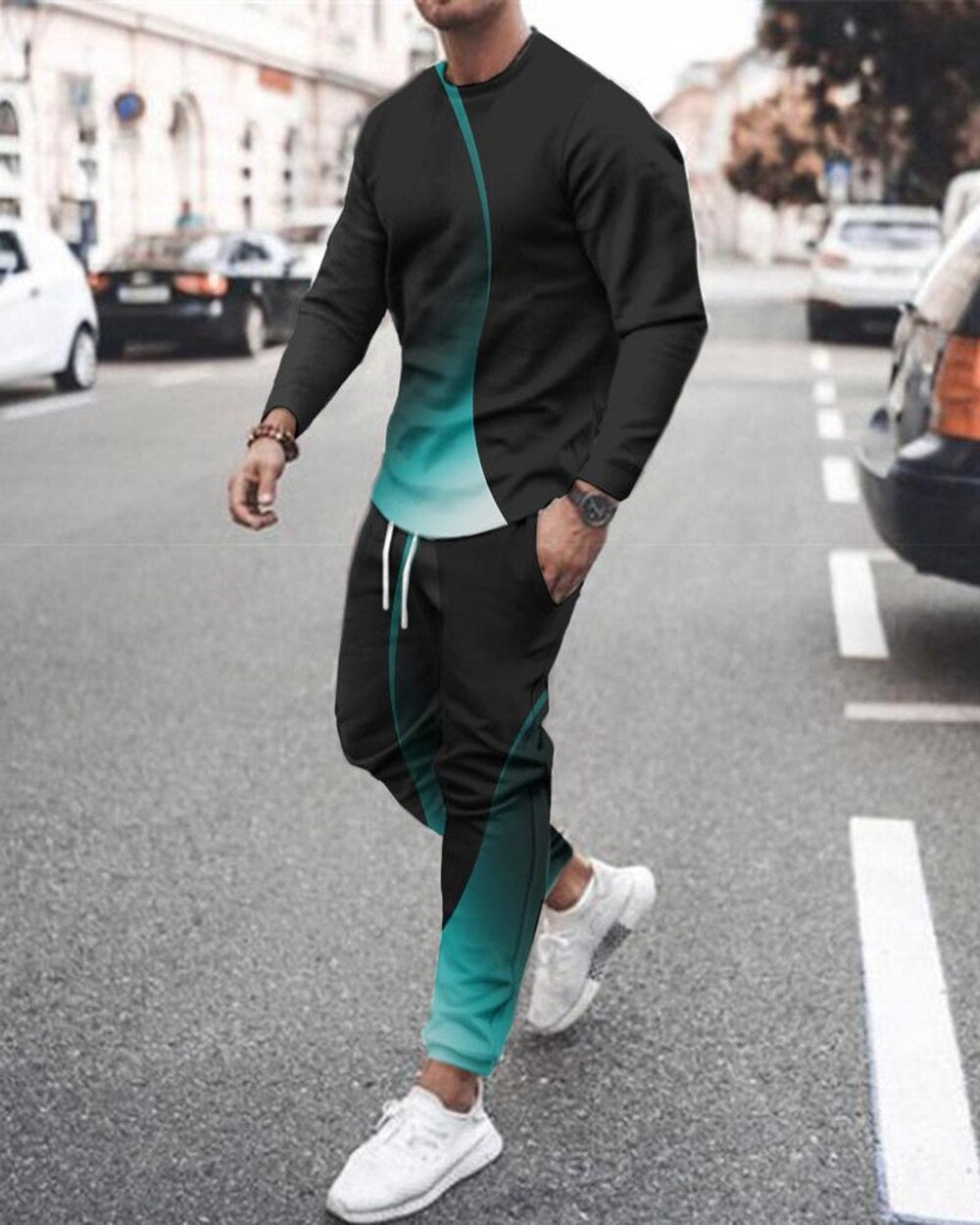 Herren Jogging Trainingsanzug mit 3D-Druck, lose 2 Teilige Strassenmode