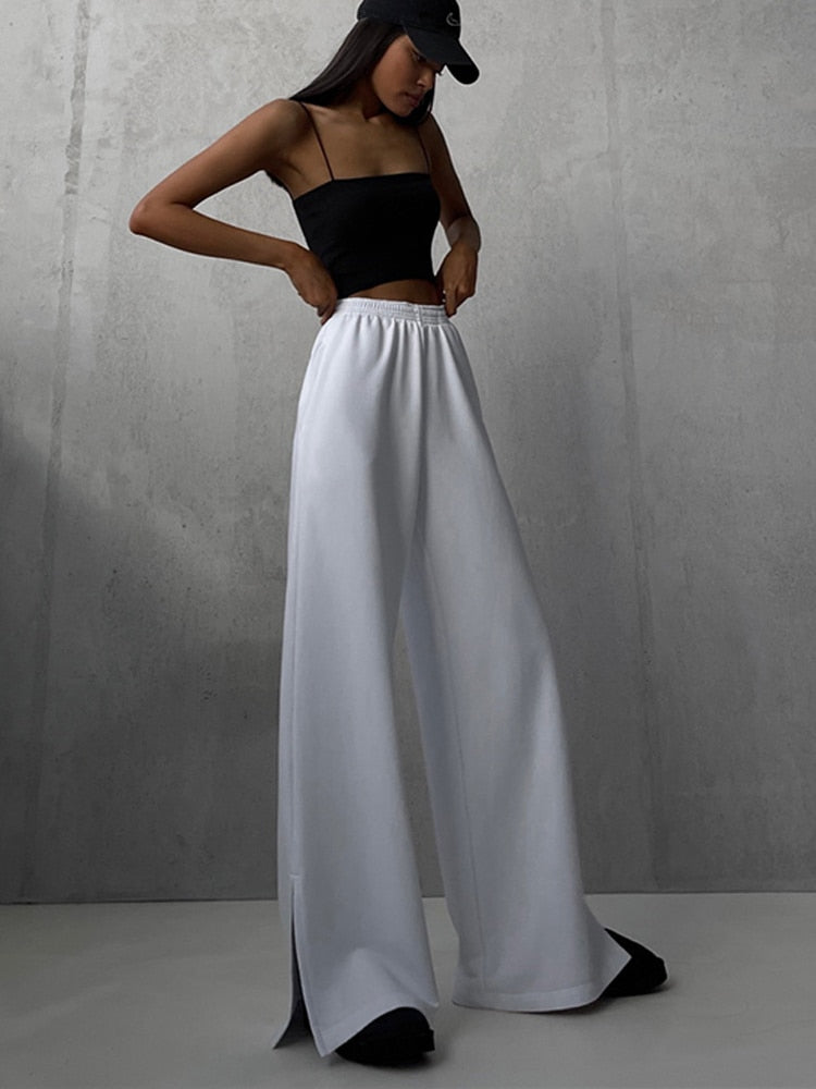 Damen Breite Bein Hosen für den Sommer & Frühling, Lose Jogginghose Chic Split Hohe Taille