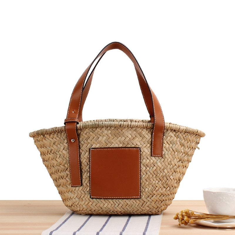 Designer lässige gewebte Rattan-Handtasche mit großer Kapazität, Sommer-Strand-Bali-Stroh-Tasche, großer Korb-Geldbeutel