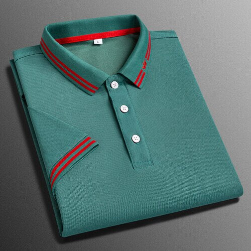 Business-Poloshirt für Herren, bequemes und atmungsaktives einfarbiges Revers-Poloshirt aus Eisseide, kurzärmeliges Golfshirt