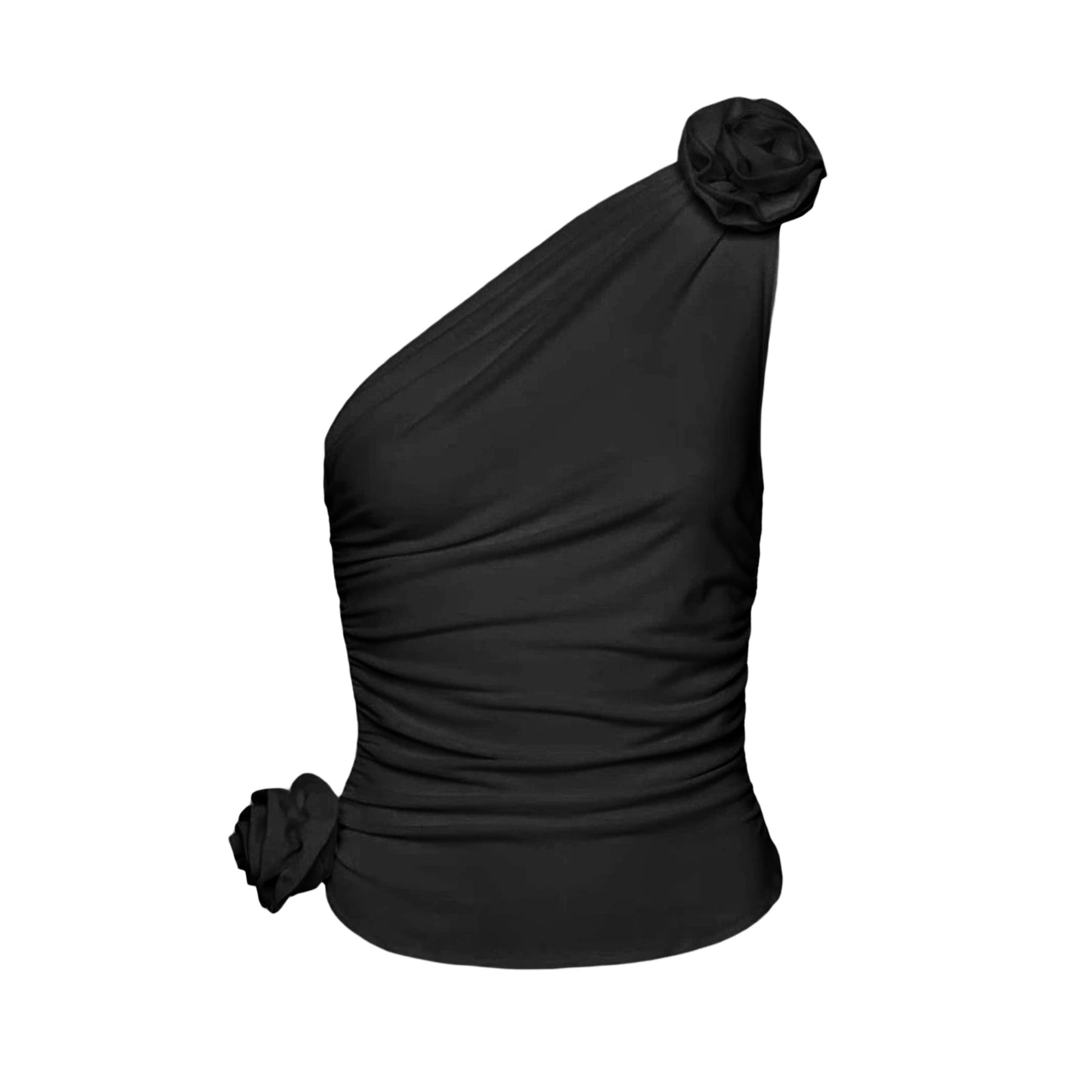Halter Schulter Tank Tops für Frauen, Sommer Sexy Ärmellose 3D Rosette Geraffte Tops, Elastische Baumwolle Weste Crop Tops