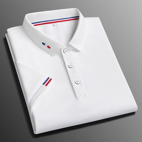 Business-Poloshirt für Herren, bequemes und atmungsaktives einfarbiges Revers-Poloshirt aus Eisseide, kurzärmeliges Golfshirt