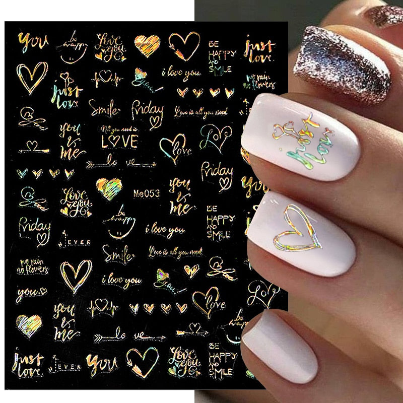 1PCS 3D Nagelzubehör, Maniküre-Nagelteile, Nageldekoration mit Liebes-Herz Aufkleber