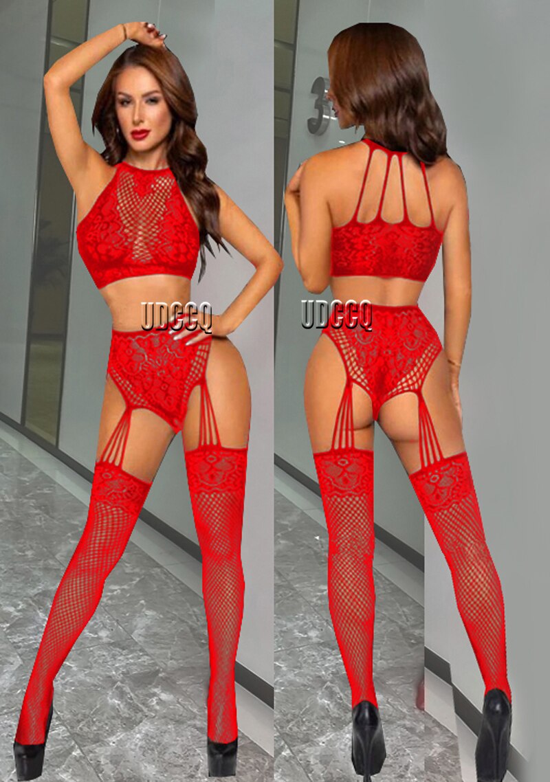 Babydoll-Bekleidung, Catsuit, Unterwäsche mit Strumpfbänder, Nachtwäsche, Hosenträger in Übergröße, rot