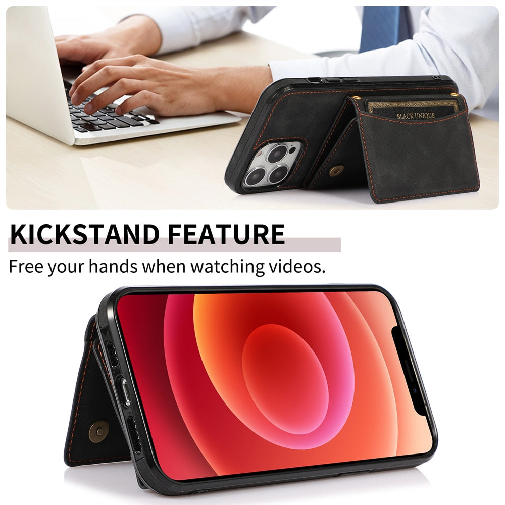 Retro gefaltete matte Leder-Wallet-Hülle für iPhone 14 Plus, 13, 12, 11 Pro Max mit Kartenhalter Slots