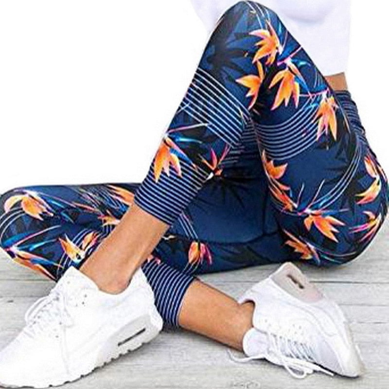 Damen Leggings Fitnesshose mit Streifen Druck, elastische Gym Workout Strumpfhosen, S-XL Laufhose Plus Größe