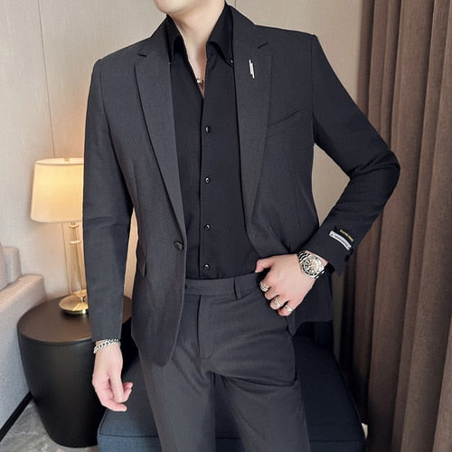 2023 Lässiger zweiteiliger Anzug für Herren mit neuer Textur, hochwertiger Slim-Fit-Anzug mit Jacke und Hose, strukturierter Slim-Fit-Anzug