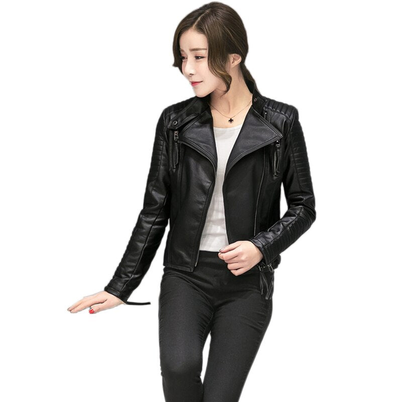 Damen Frühling / Herbst Lederjacke, Motorrad Kunstlederjacke