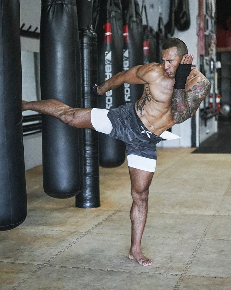 Herren 2 In 1 Schnell Trocknend Laufshorts, Gym Fitness Jogging Kurze Hosen, Männer Sommershorts