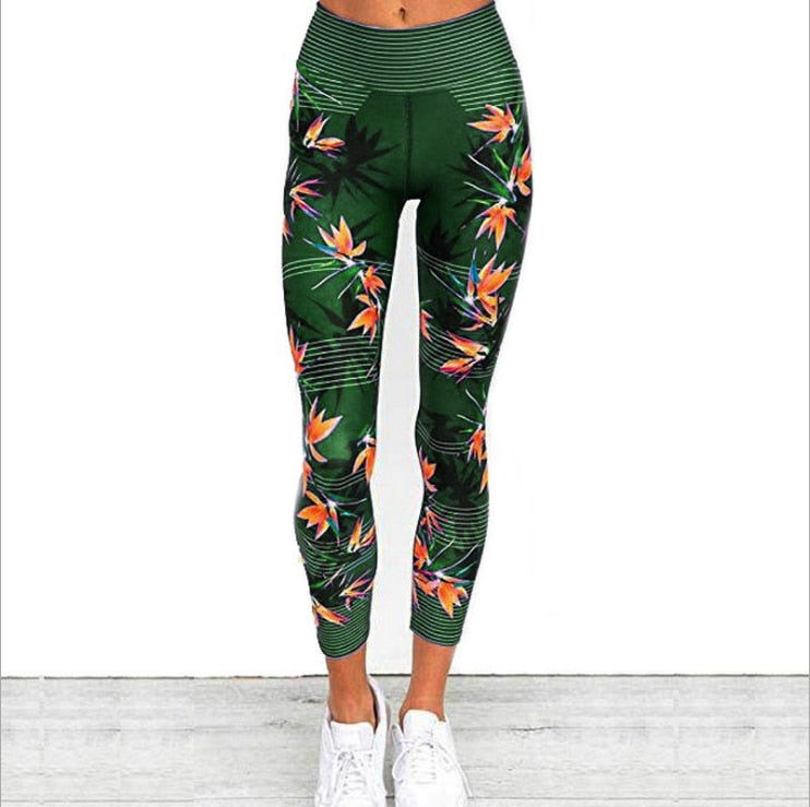 Damen Leggings Fitnesshose mit Streifen Druck, elastische Gym Workout Strumpfhosen, S-XL Laufhose Plus Größe