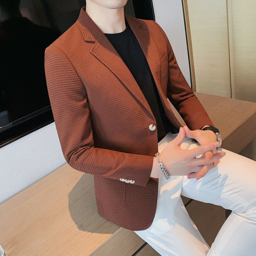2023 Neuankömmling Herrenanzug Waffeljacke Blazer Wollmantel im Hahnentrittmuster für Herbst und Winter, Waffelkarierter Anzug