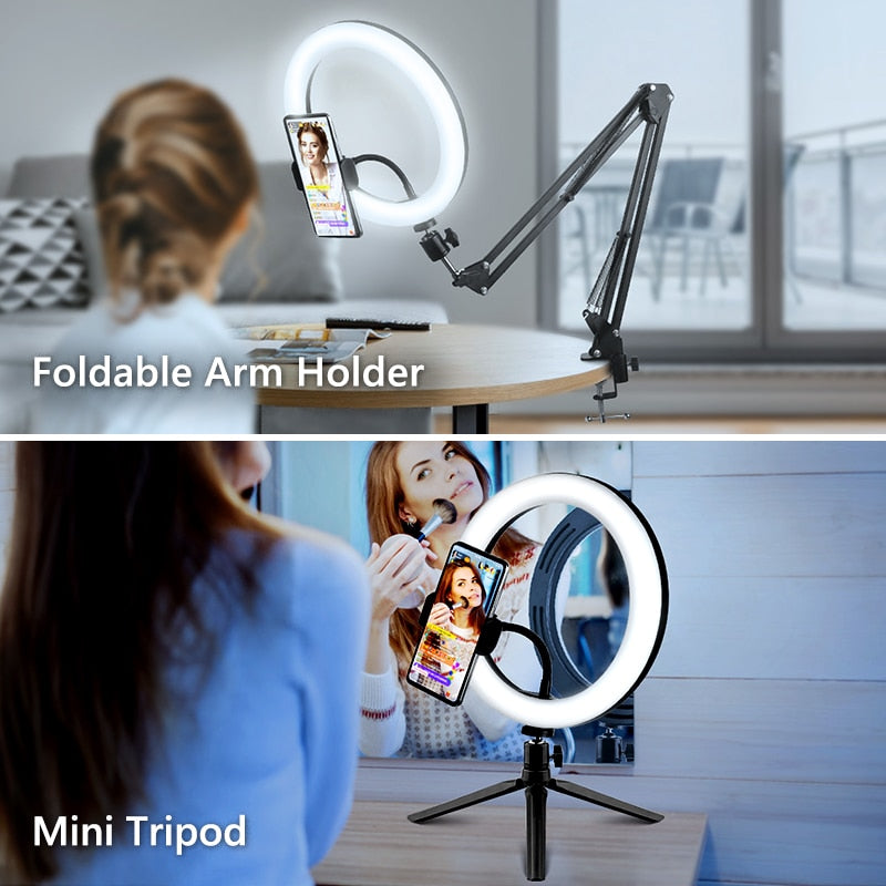 Selfie-Ringlicht-Fotografie-LED-Lampenrand mit optionaler mobiler Halterung, Stativ-Ringlicht für Live-Video-Stream