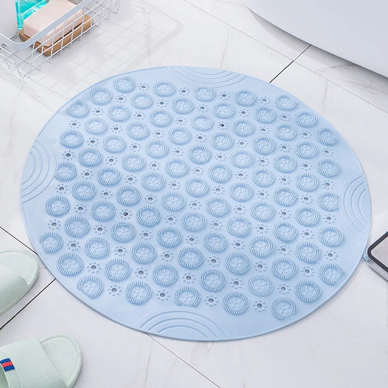 Badematte mit Antirutsch-Saugnäpfen, Runde PVC-Badematte mit Abflussloch & Fußmassagepad
