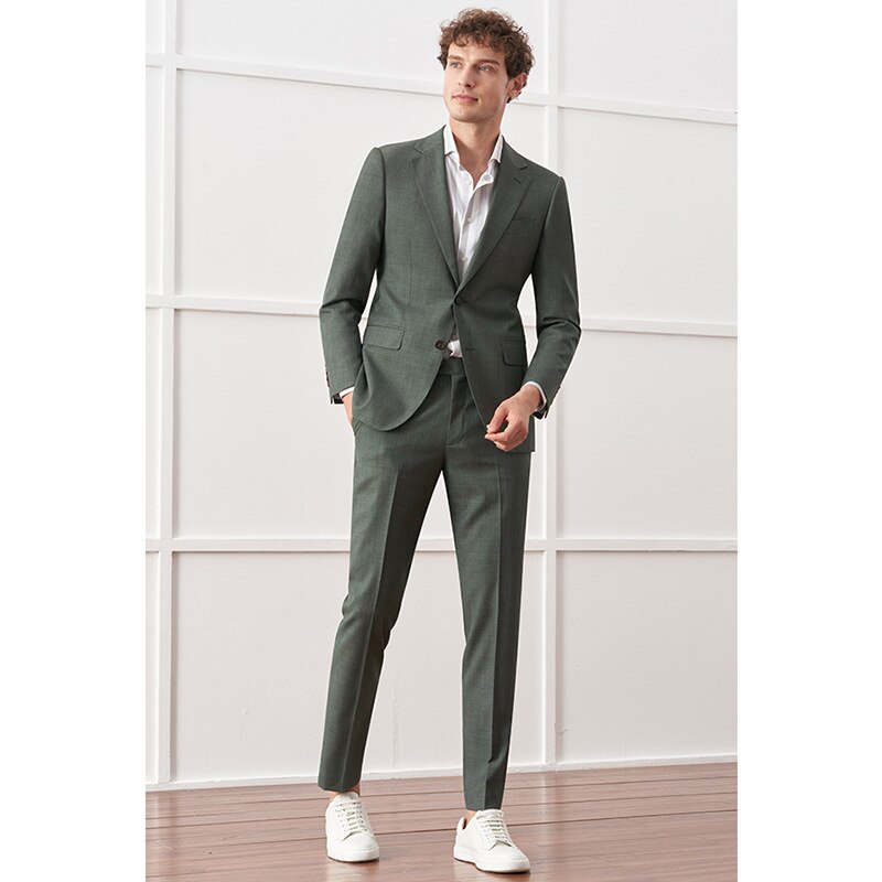 Echter Luxus Herrenanzug, italienisches Casual-Slim-Fit-Hochzeitskleid, Herren-Graugrün, Senator-Kleid