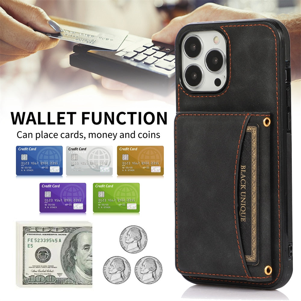 Retro gefaltete matte Leder-Wallet-Hülle für iPhone 14 Plus, 13, 12, 11 Pro Max mit Kartenhalter Slots